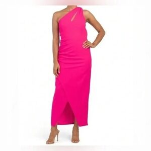 Rachel Roy I One Shoulder Ruched Maxi Dress I Hot Pink Sizzle I Size XL